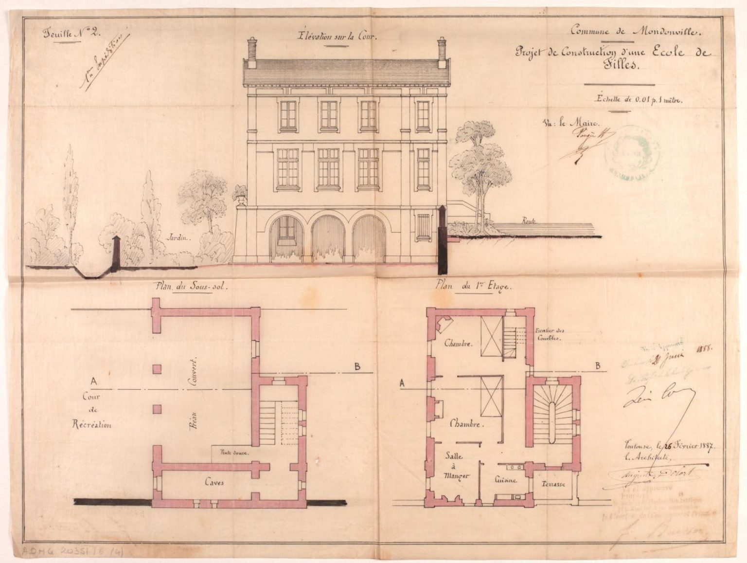 Projet de contruction d’une école de filles. Auguste Delort, architecte. 26 février 1887.